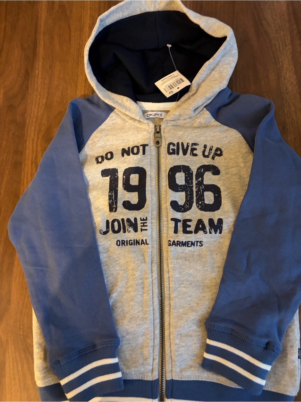 Boys BNWT Grey & Blue Zip-Up Hoodie